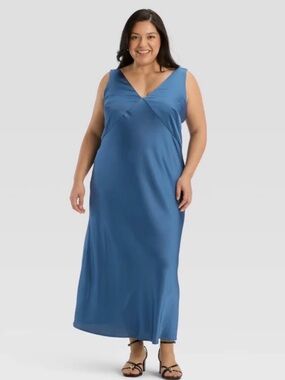 Sleeveless V-Neck Maxi Dress in Steel Blue